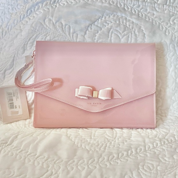 Ted Baker London Handbags - Ted Baker London Cersei Envelope Clutch Wrist Vegan Patent Purse Pink Bow